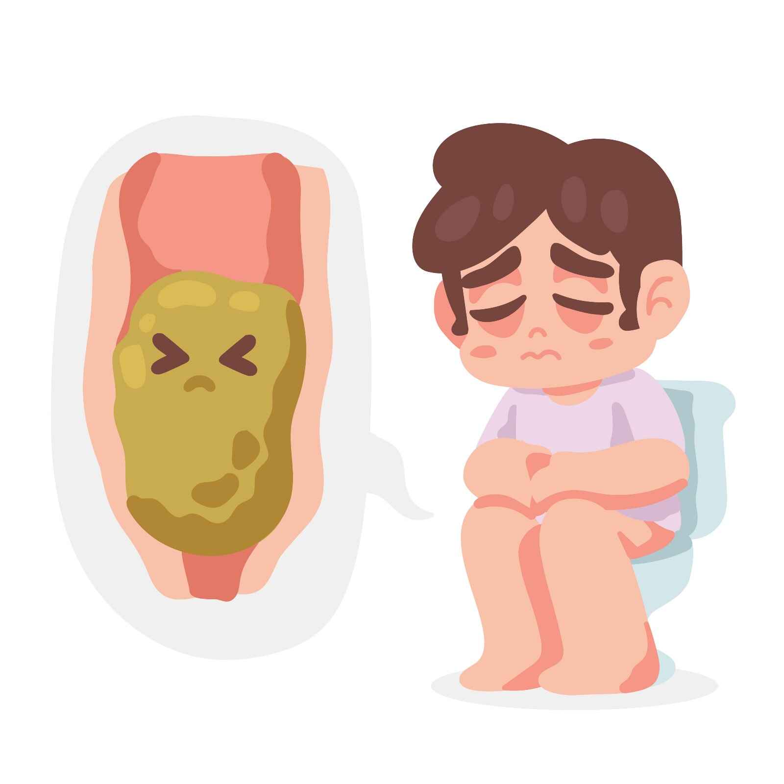 Symptoms of constipation: infrequent bowel movements, hard stools, straining, abdominal pain.